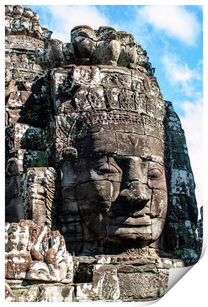Faces in Stone, Angkor Thom, Cambodia Print by Ian Miller