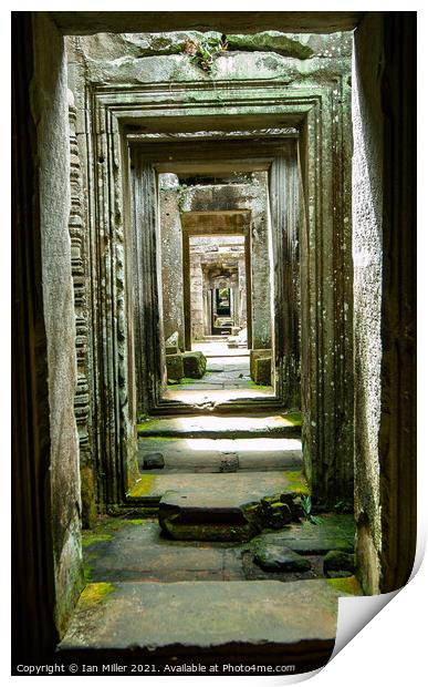 Hallway at Angkor Wat, Cambodia Print by Ian Miller