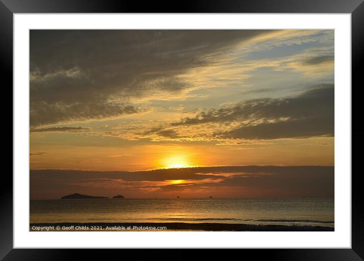  Colourful golden stratocumulus cloudy tropical ocean sunrise. Framed Mounted Print by Geoff Childs