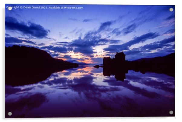 Sunset at Eilean Donan Castle Acrylic by Derek Daniel