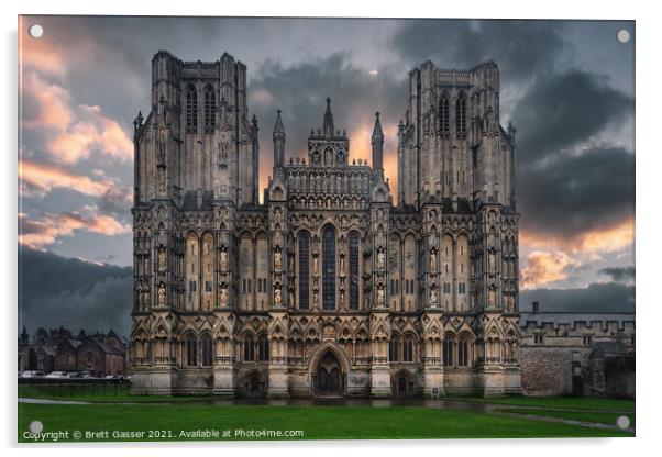 Wells Cathedral sunset Acrylic by Brett Gasser