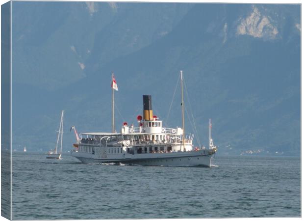 Paddle Steamer on Lake Geneva Canvas Print by John Bridge