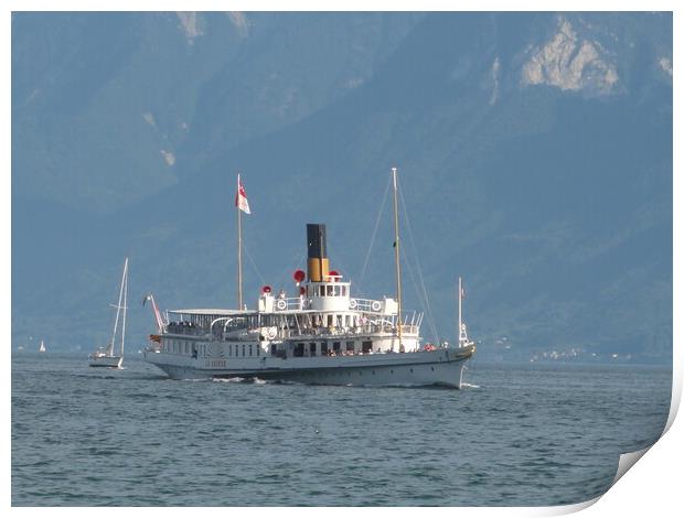 Paddle Steamer on Lake Geneva Print by John Bridge