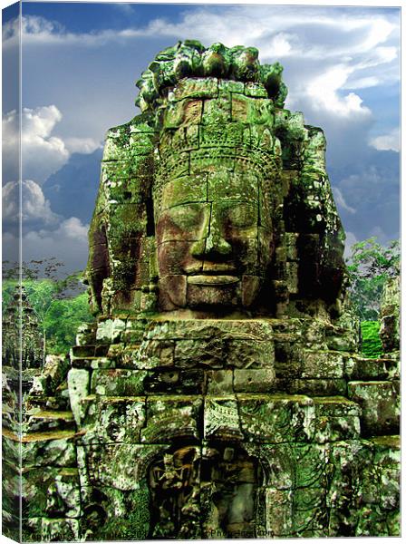 Bayon Temple Stone Faces 4 Canvas Print by Mark Sellers