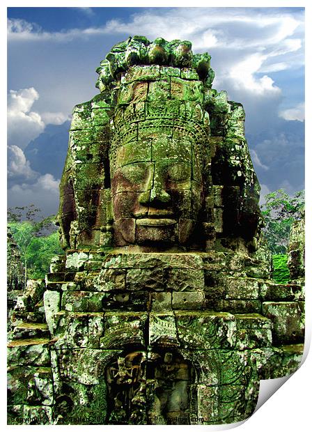 Bayon Temple Stone Faces 4 Print by Mark Sellers