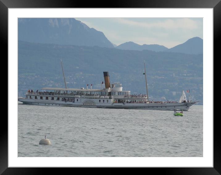 Paddle Steamer on Lake Geneva Framed Mounted Print by John Bridge