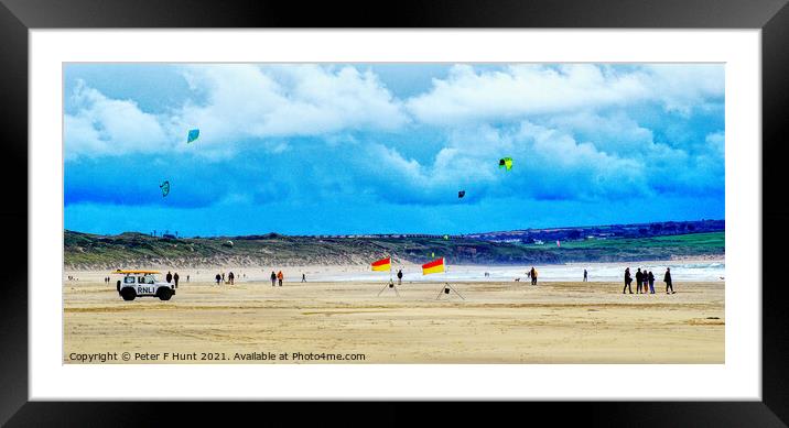 Kite Flying At Gwithian Sands Framed Mounted Print by Peter F Hunt