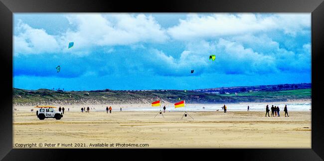 Kite Flying At Gwithian Sands Framed Print by Peter F Hunt