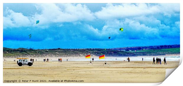 Kite Flying At Gwithian Sands Print by Peter F Hunt