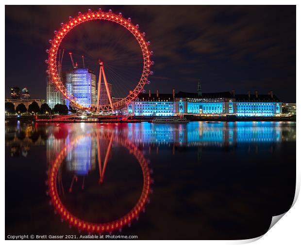 London Eye Reflections Print by Brett Gasser