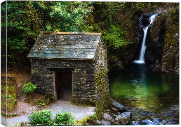 Rydal hall hut and waterfall 552 Canvas Print by PHILIP CHALK
