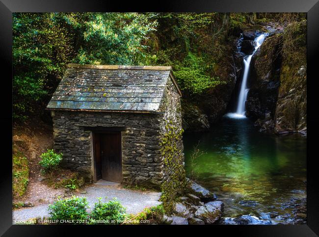 Rydal hall hut and waterfall 552 Framed Print by PHILIP CHALK