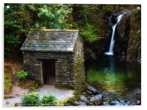 Rydal hall hut and waterfall 552 Acrylic by PHILIP CHALK