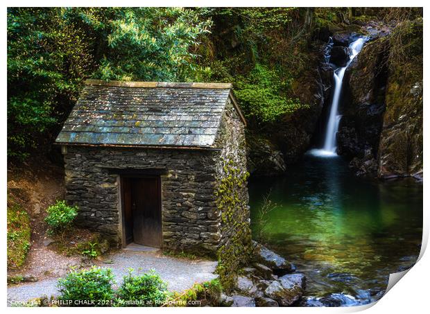 Rydal hall hut and waterfall 552 Print by PHILIP CHALK