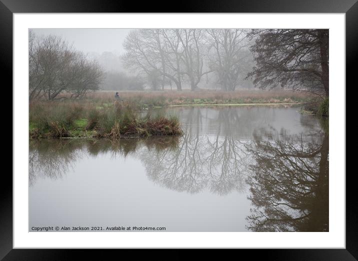 Fishing on a misty morning Framed Mounted Print by Alan Jackson