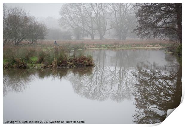 Fishing on a misty morning Print by Alan Jackson