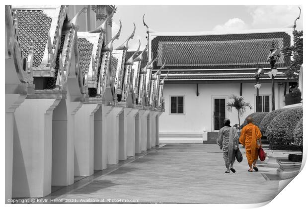 Two monks(selective colour) Print by Kevin Hellon