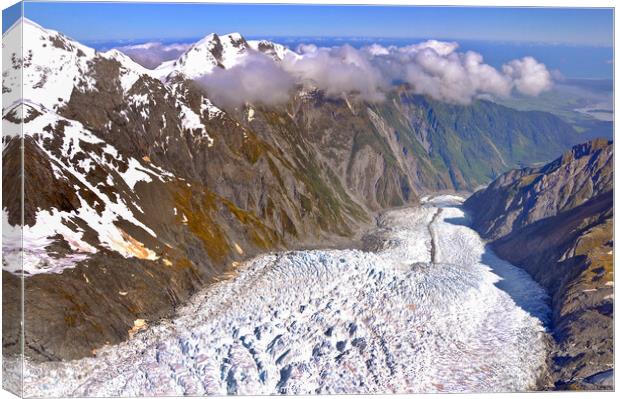 New Zealand. Franz Josef glacier aerial view Canvas Print by Delphimages Art