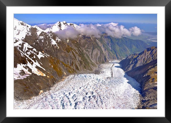 New Zealand. Franz Josef glacier aerial view Framed Mounted Print by Delphimages Art