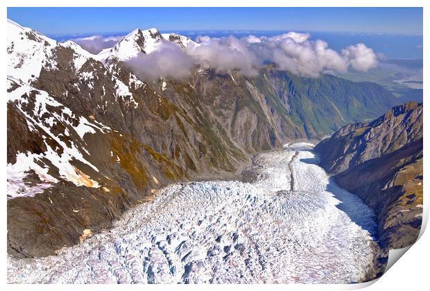 New Zealand. Franz Josef glacier aerial view Print by Delphimages Art