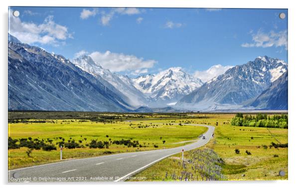 Road to Aoraki (Mount Cook), New Zealand Acrylic by Delphimages Art