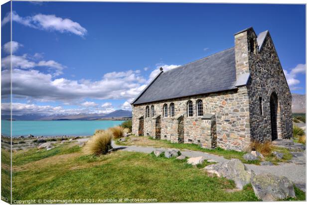 Lake Tekapo New Zealand Church of the Good Sheperd Canvas Print by Delphimages Art