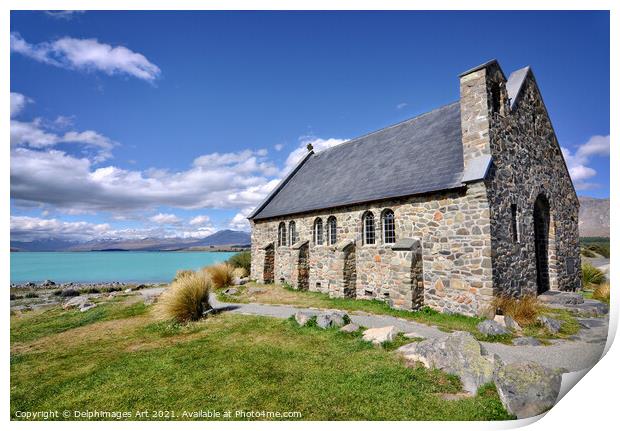 Lake Tekapo New Zealand Church of the Good Sheperd Print by Delphimages Art