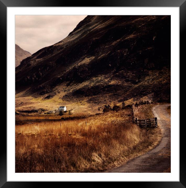 White cottage in the hills of Scotland. Framed Mounted Print by Andrew Bishop
