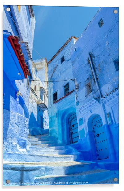 Street in the blue city of Chefchaouen in Morocco Acrylic by Delphimages Art