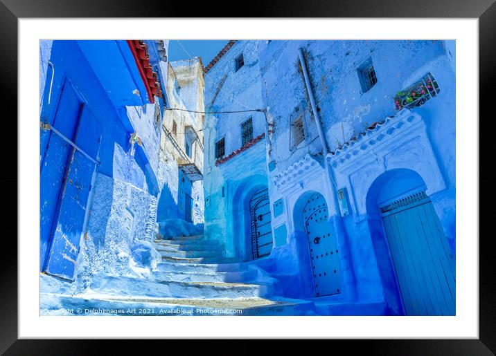 Street in the Blue City, Chefchaouen, Morocco Framed Mounted Print by Delphimages Art