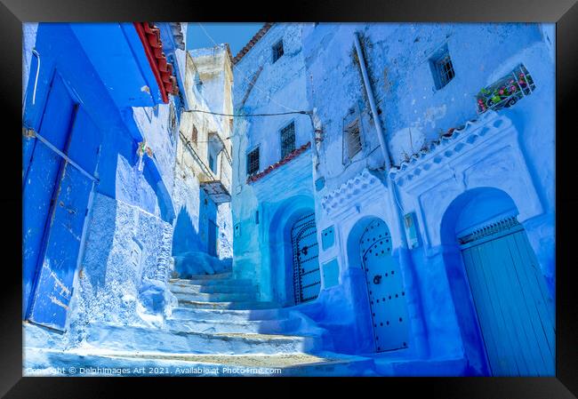 Street in the Blue City, Chefchaouen, Morocco Framed Print by Delphimages Art