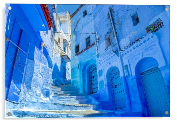 Street in the Blue City, Chefchaouen, Morocco Acrylic by Delphimages Art
