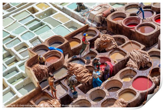 Colorful old leather tanneries of Fez, Morocco Print by Delphimages Art