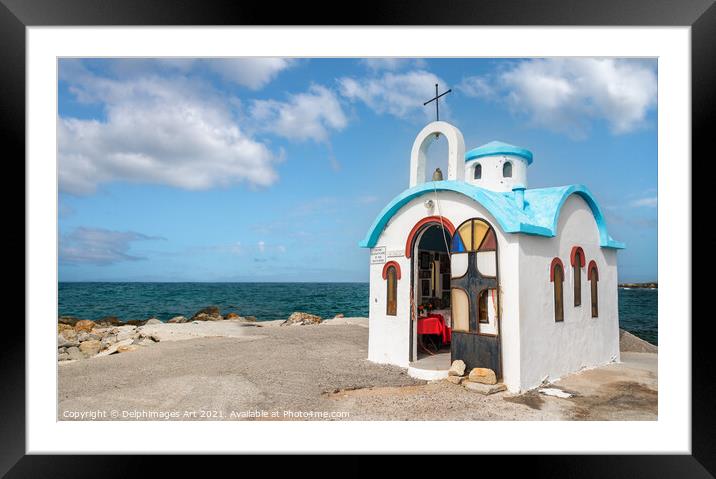 Colourful greek chapel near Chania, Crete Framed Mounted Print by Delphimages Art