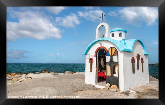 Colourful greek chapel near Chania, Crete Framed Print by Delphimages Art