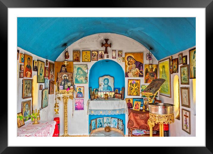 Chania Crete. Interior of blue orthodox chapel Framed Mounted Print by Delphimages Art