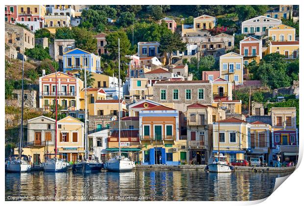 Harbour of Symi, Dodecanese island, Greece Print by Delphimages Art