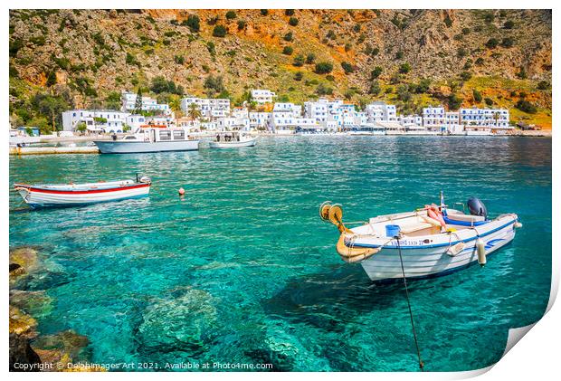 Crete, Greece. Fishing boat in the scenic village  Print by Delphimages Art