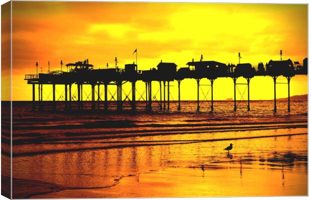 Teignmouth Pier And Beach Devon England UK Canvas Print by Andy Evans Photos