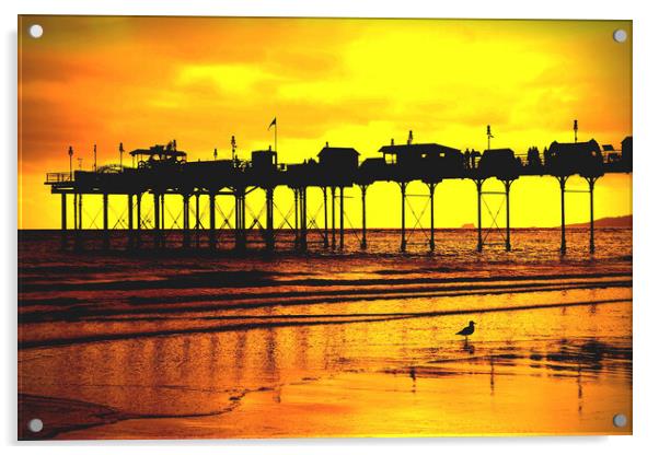 Teignmouth Pier And Beach Devon England UK Acrylic by Andy Evans Photos