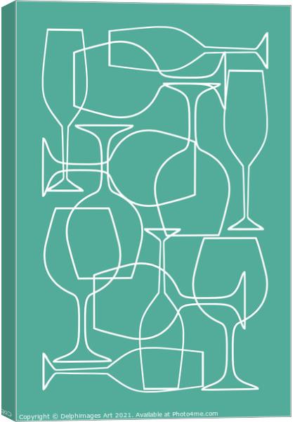 Wine glasses teal abstract. Modern mid century Canvas Print by Delphimages Art