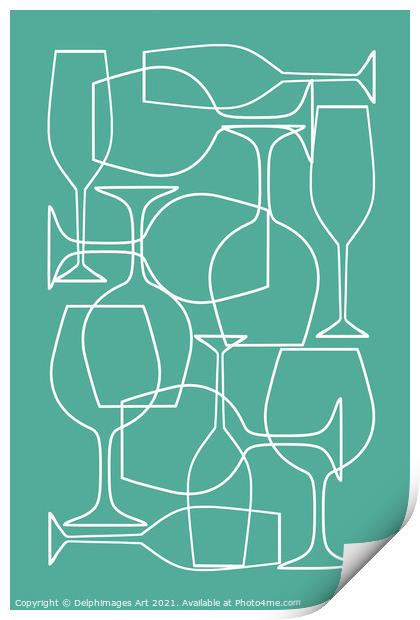 Wine glasses teal abstract. Modern mid century Print by Delphimages Art