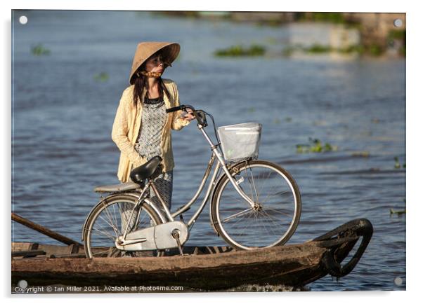 Bicycle and Girl on a WaterTaxi, Vietnam Acrylic by Ian Miller
