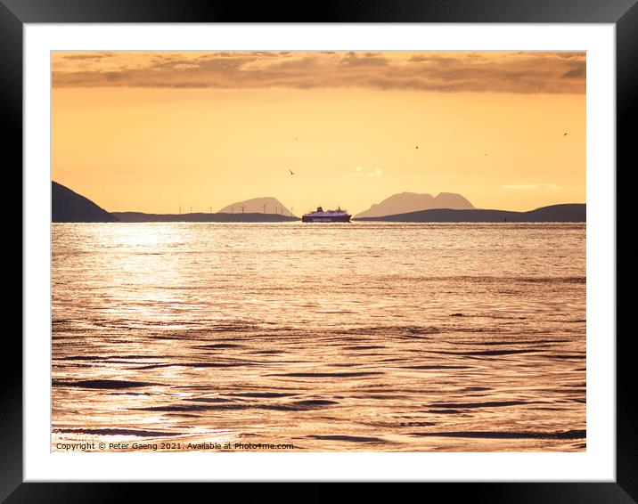 Isle of Jura sunset with isle of Arran ferry  Framed Mounted Print by Peter Gaeng