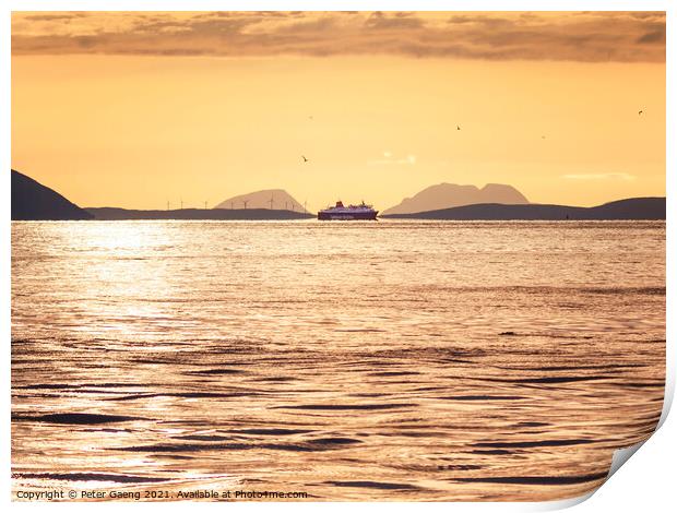 Isle of Jura sunset with isle of Arran ferry  Print by Peter Gaeng
