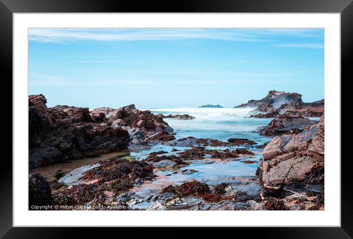 Newtrain Bay (Rocky Beach) rock pools in Cornwall Framed Mounted Print by Milton Cogheil