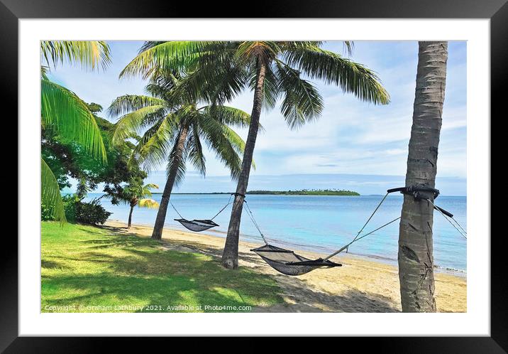 Available hammocks in Fiji Framed Mounted Print by Graham Lathbury