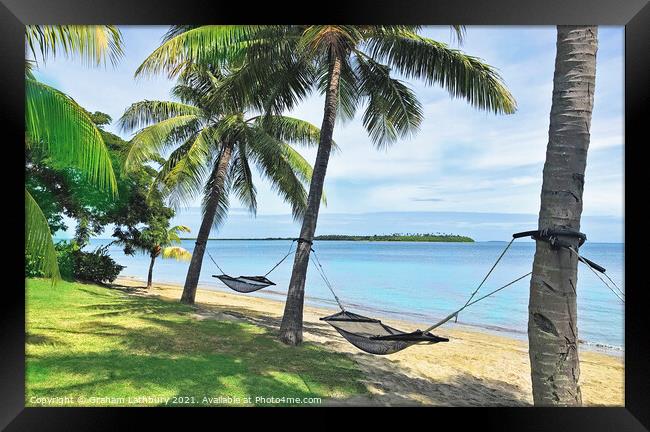 Available hammocks in Fiji Framed Print by Graham Lathbury