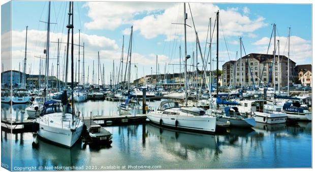 Yachts In Sutton Harbour, Plymouth. Canvas Print by Neil Mottershead