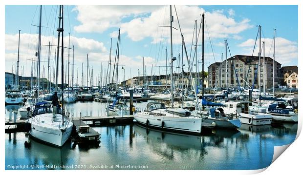 Yachts In Sutton Harbour, Plymouth. Print by Neil Mottershead